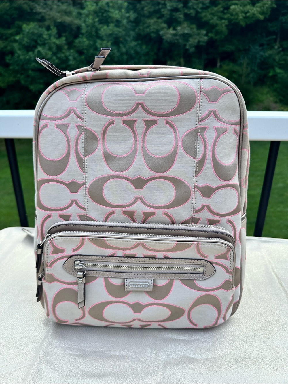 Coach Signature Canvas Backpack in Pink and Taupe